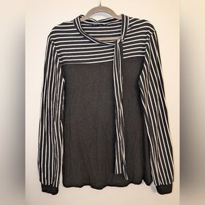 Zeagoo Black and White Striped Blouse Womens Size Large